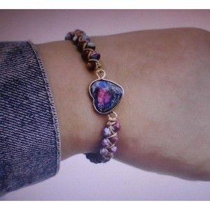 Natural Jasper Stone HeartHeart Bracelet String Braided Macrame Wrap Bracelet